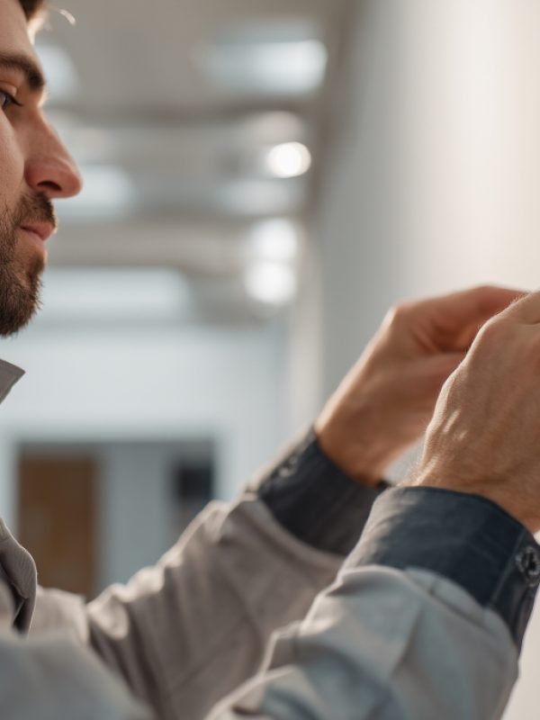 134 Minimalistic shot photo of an electrician in a work jacket, installing a new electrical panel in a commercial space. The panel is mounted on a drywall surface, and the electrician is carefully connecting the circuits. The background is simple, with minimal decoration and visible cables. The lighting is bright and clear, ensuring the focus is on the precision of the work. --ar 2:1 --raw --v 7 Job ID: d14c7b23-392e-4c3d-8b92-b443770c8ea5