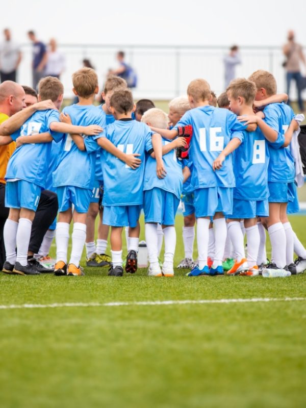 Football match for children. shout team, football soccer game. team work